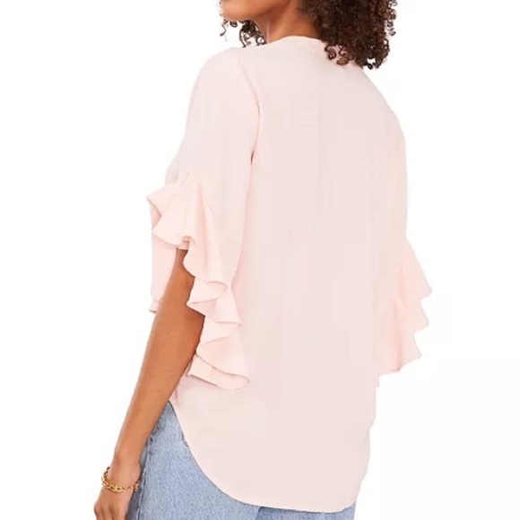 VINCE CAMUTO New With Tags Women's Ruffle Sleeve Henley Blouse See Measurements - Picture 3 of 10